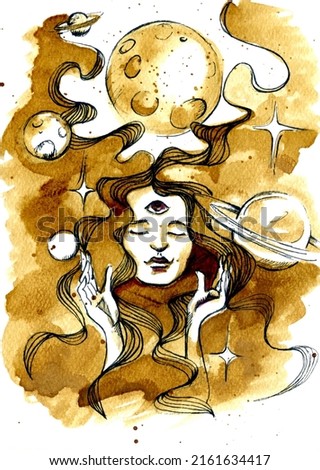 Watercolor illustration coffee drawing girl