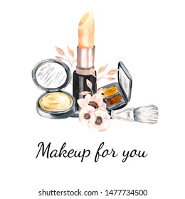 Watercolor illustration. Composition for makeup artist or beauty salon. Idea for design, printing on a card, etc. - Powered by Shutterstock