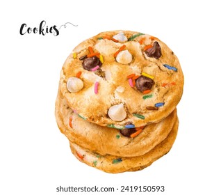 Watercolor illustration of cookies dessert close up. Design template for packaging, menu, postcards. - Powered by Shutterstock