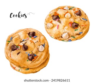 Watercolor illustration of cookies dessert close up. Design template for packaging, menu, postcards. - Powered by Shutterstock