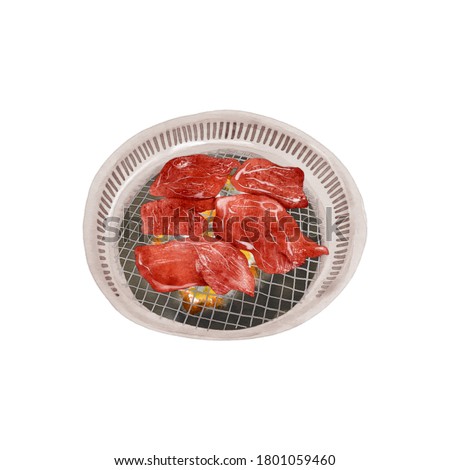Watercolor Illustration of a Cuisine - Sliced beef on a hot grill