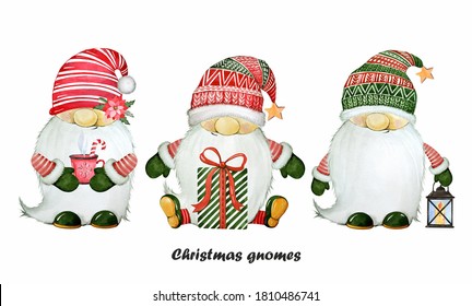 Watercolor Illustration Cute Christmas Gnomes Stock Illustration ...