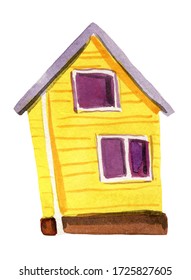 Watercolor Illustration Of A Cute Little 
Yellow House