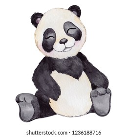 Watercolor Illustration With Cute Panda