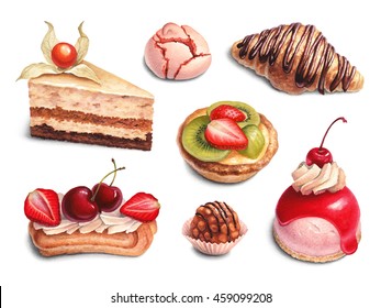 Watercolor illustration of desserts. Seamless pattern  