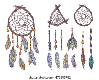 Watercolor Illustration Dreamcatcher Branches Tree Feathers Stock ...