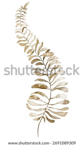 Watercolor illustration of a dried Fern leaf, perfect for botanical designs, wedding invitations, and greeting cards. Ideal for autumn or rustic themes.