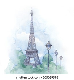 Watercolor illustration of eiffel tower 