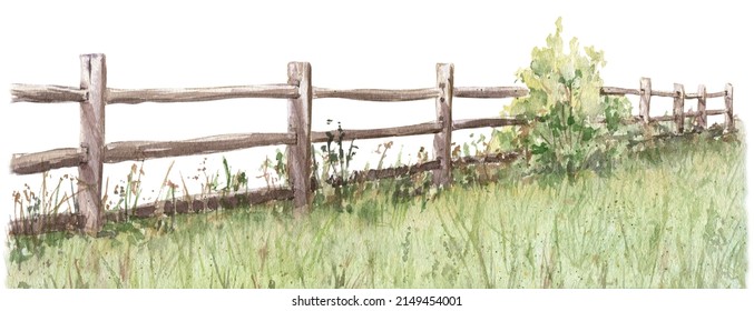 Watercolor illustration. Field, country hedge. Agriculture, farmland. Nature village landscape. Organic farming.