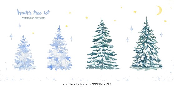 Watercolor illustration fir tree in the snow white background  A green fluffy pine tree highlighted white background  Winter snow  covered trees  Elements for the Christmas scene 