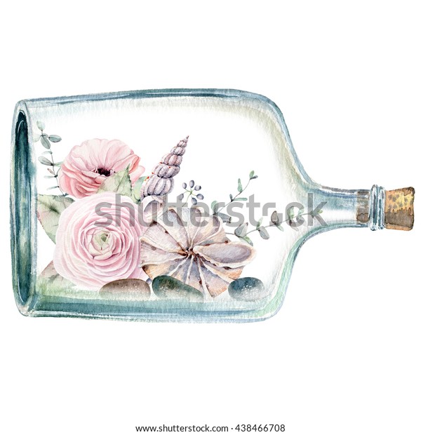 Watercolor Illustration Flowers Inside Bottle Can Stock Illustration