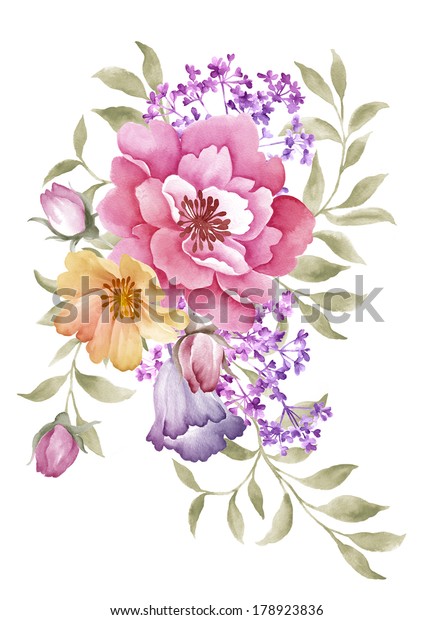 簡単な背景に水彩イラストの花 のイラスト素材