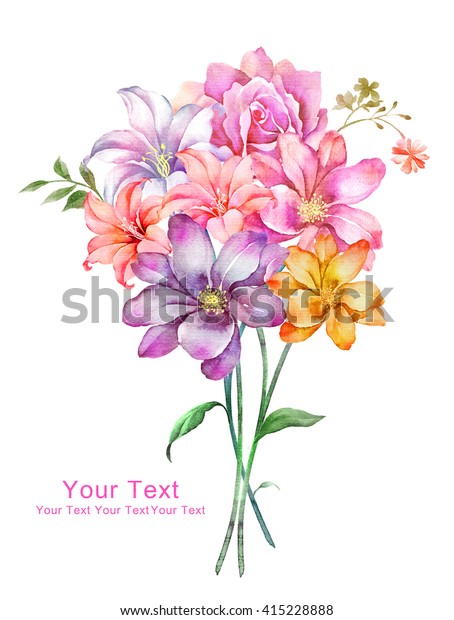 Watercolor Illustration Flowers Simple Background Stock Illustration ...