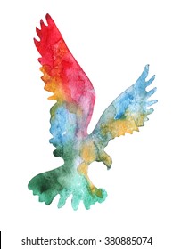 watercolor illustration of the flying bird
