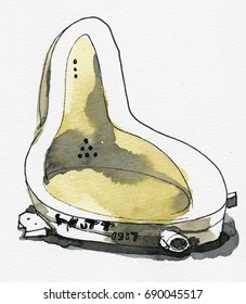 Watercolor Illustration Of Fountain Modern Art By Marcel Duchamp