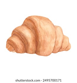 Watercolor illustration of a fragrant croissant. Fragrant pastries. Fresh tasty bun. Sweet bread. Isolated illustration on confectionery and kitchen themes. - Powered by Shutterstock