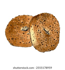 Watercolor illustration of fresh delicious bagels with seeds.  - Powered by Shutterstock