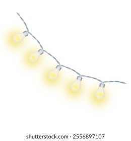 Watercolor illustration of a garland of glowing yellow bulbs with soft light. Isolated hand drawn clipart suitable for Christmas, holiday design, weddings, celebrations, party decor, event invitations - Powered by Shutterstock