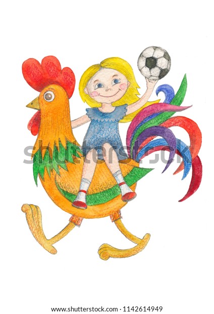 Watercolor Illustration Girl Riding Cock Girl Stock Illustration 1142614949 Shutterstock 1059