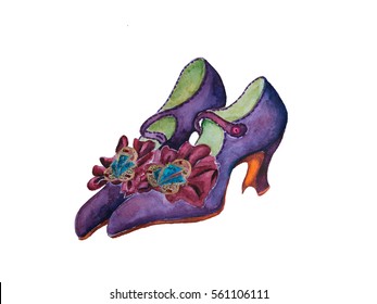 Watercolor illustration of glamorous vintage shoes isolated on white background - Powered by Shutterstock