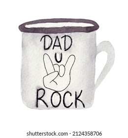 Watercolor illustration, gray mug for dad with "dad you rock" lettering. Card for birthday, father's day, for various products, etc. - Powered by Shutterstock