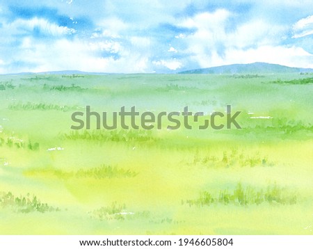 Watercolor illustration of green field.