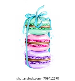 Watercolor Illustration Hand Painted Colorful Macarons Stock ...