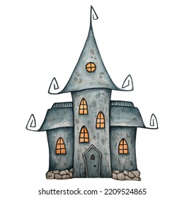 Watercolor Illustration Haunted House Halloween Castle Stock ...