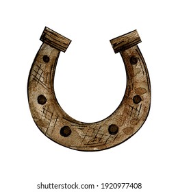 Watercolor Illustration Of A Horseshoe. For Good Luck. St.Patrick 's Day.