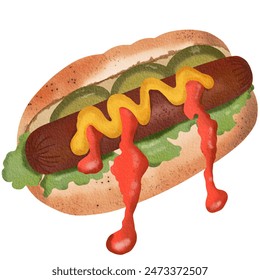 Watercolor illustration of hot dog for National hot dog day. - Powered by Shutterstock