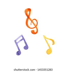 Watercolor Illustration Isolated Music Notes On White Background