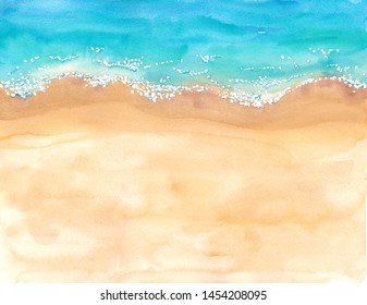 Watercolor Illustration Of A Landscape Above The Beach, Background