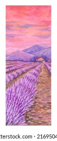 Watercolor Illustration, Lavender Fields. Landscape. Provence. Home Decor.