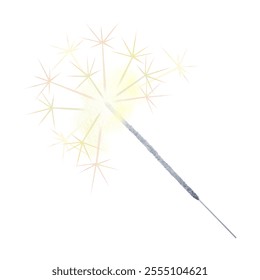 Watercolor illustration of a lit sparkler with golden sparkling effects for holiday designs, celebrations, New Year, Christmas, weddings, Valentine's Day, birthdays or holiday themed project - Powered by Shutterstock