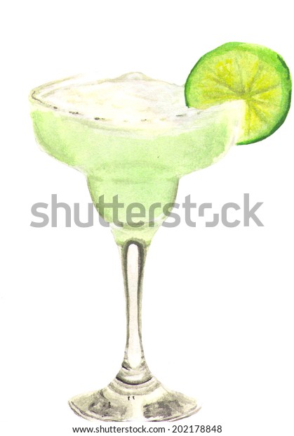 Watercolor Illustration Margarita Cocktail Stock Illustration 202178848