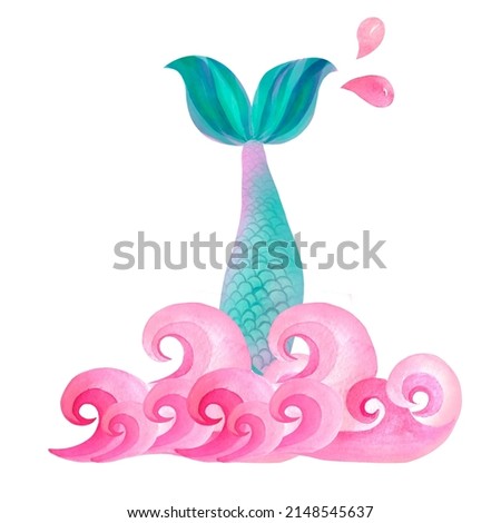 Watercolor illustration mermaid, mermaid tail, Flower Bouquets, for Wedding invitation, embellishments, handicrafts, stationery, greeting cards, party invitations, scrapbooking, posters, stickers, t-s