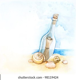 Watercolor illustration of message in a bottle - Powered by Shutterstock