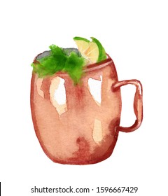 Watercolor Illustration Of A Moscow Mule Cocktail