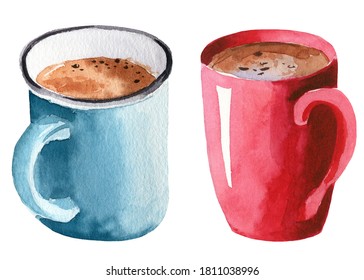 Watercolor Illustration Of A Mug With Delicious Coffee