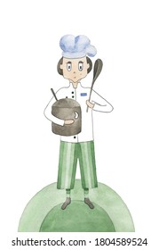 Watercolor Illustration Novice Cook At Work