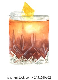 Watercolor Illustration Of Old Fashioned Cocktail