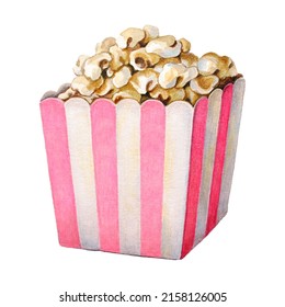 Watercolor Illustration Popcorn Box Movie Cinema