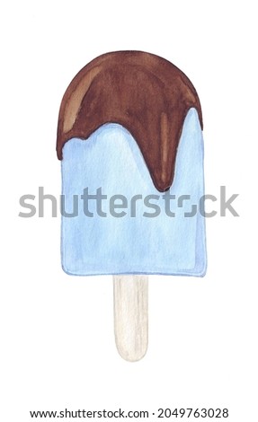watercolor illustration of popsicle in chocolate glaze isolated on white background, sticker