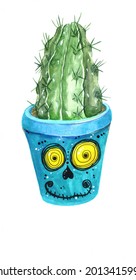 watercolor illustration prickly cactus