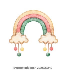 Watercolor Illustration Rainbow, Macrame, Handmade, Baby Wall Art, Baby Room Decor