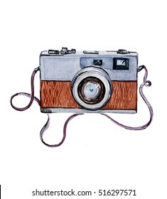 Watercolor illustration - Retro photo camera