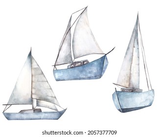 Watercolor Illustration Of A Sailing Ship.