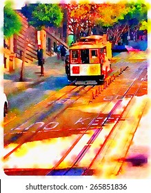 Watercolor Illustration San Francisco Street Post Card Design