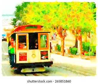 Watercolor Illustration San Francisco Street Post Card Design