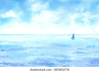 風景 水彩画 自然 海 ヨット の画像 写真素材 ベクター画像 Shutterstock